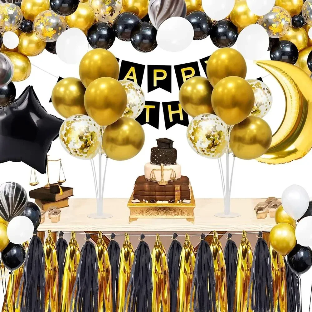 Gold Birthday Decorations, 4 Set Balloon Stand with Gold Balloons | Gold Balloon